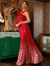 Red Wedding Formal Dress WomenNew Red Wedding Formal Dress Women One Shoulder Mesh Lantern Sleeve Dr