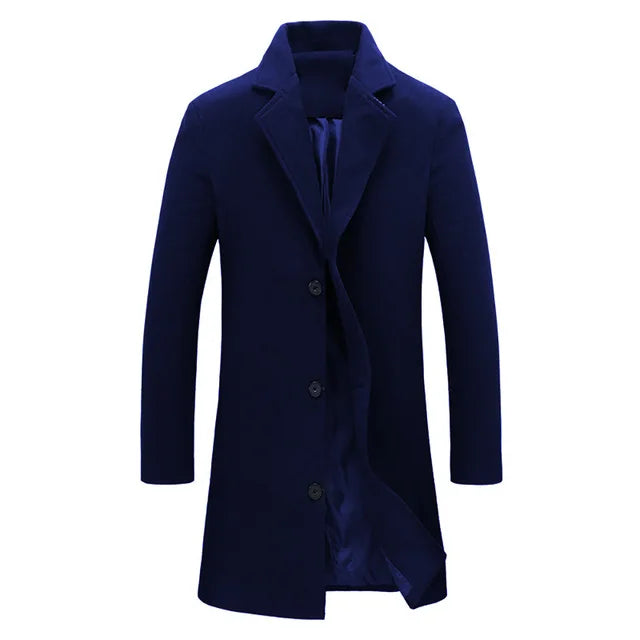 Woolen Coats Solid Color Single BreastedAutumn Winter Fashion Men's Woolen Coats Solid Color Single Breasted