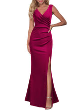 Prom Summer Dresses Women Solid V-neck Sleeveless Split Dresses - Acapparelstore