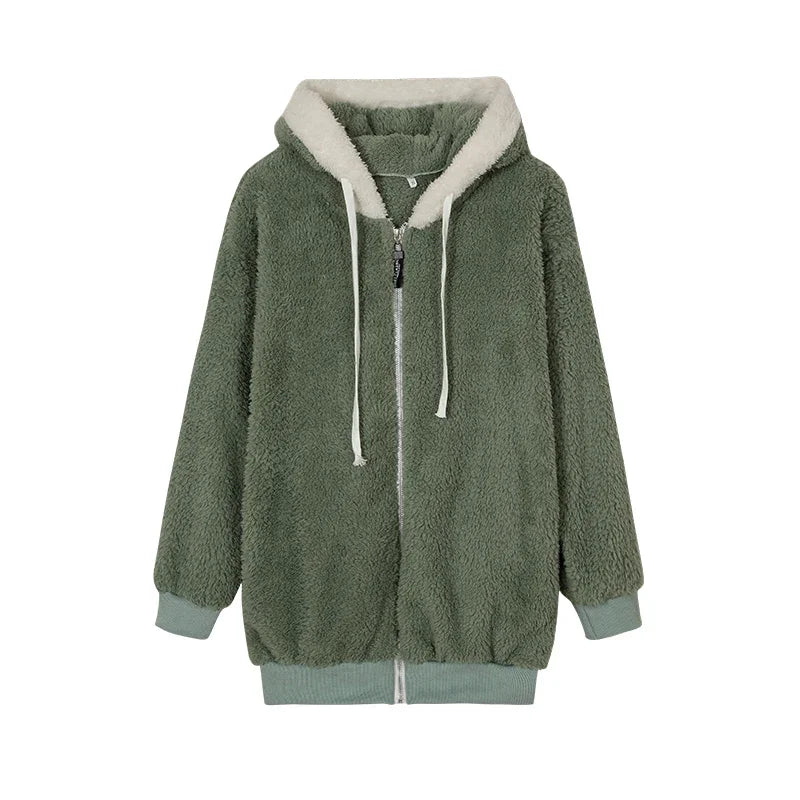 Jacket Loose Plush Zipper Hooded JacketNew Style Autumn Winter Women&