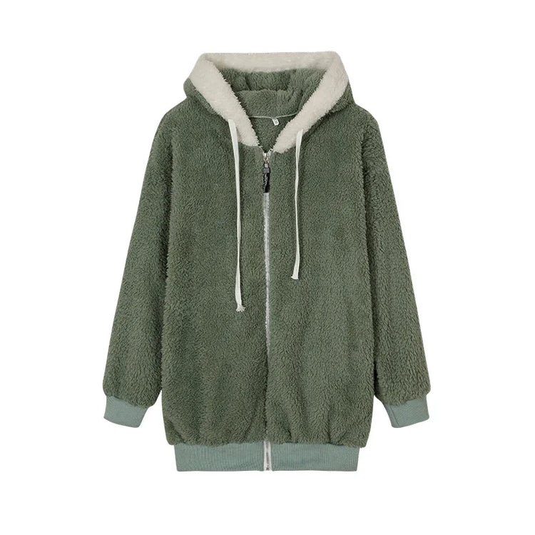 Jacket Loose Plush Zipper Hooded JacketNew Style Autumn Winter Women&