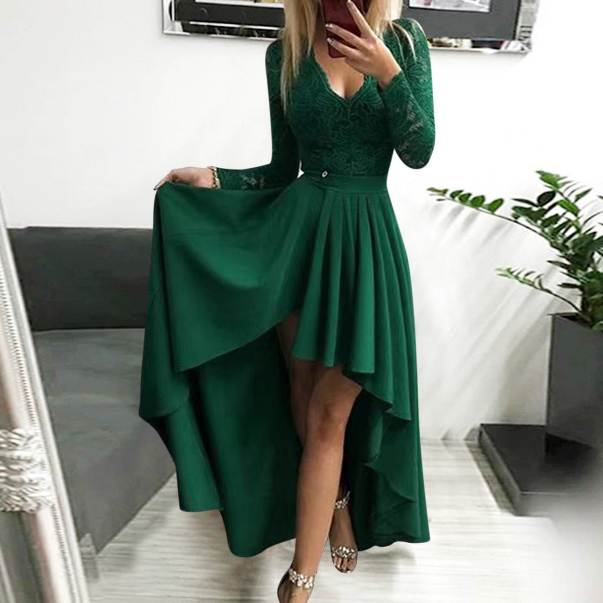Floral Lace Dresses Ladies Elegant Party Dresses Swing Prom Evening Gowns - Acapparelstore