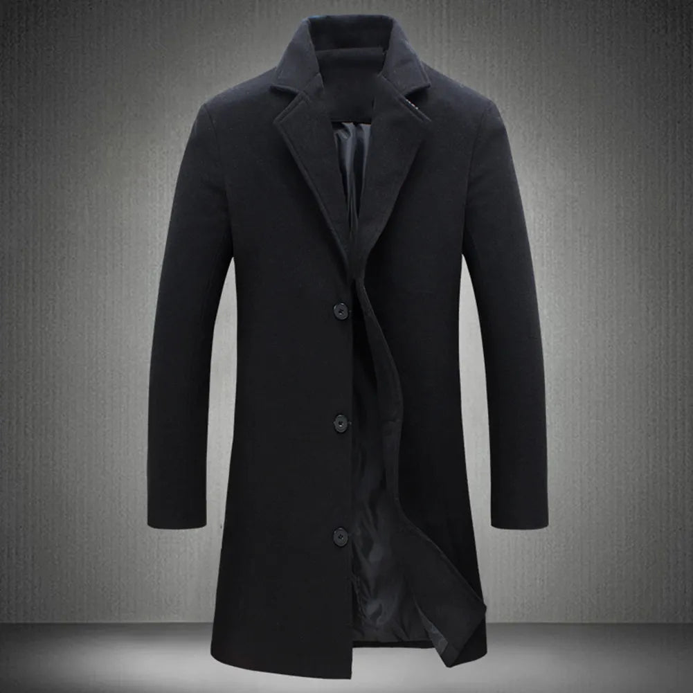 Woolen Coats Solid Color Single BreastedAutumn Winter Fashion Men's Woolen Coats Solid Color Single Breasted