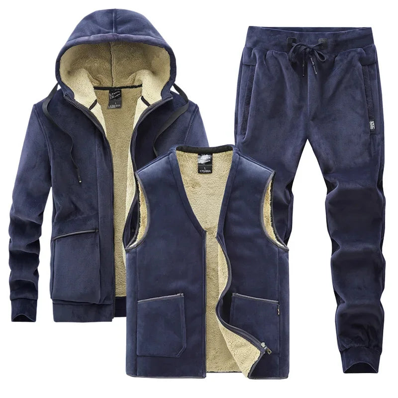 Velvet Thick Tracksuits Lamb CashmereMen's Winter Plus Velvet Thick Tracksuits Lamb Cashmere Three-piece Se