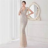 Neck Mermaid Evening Dress Long Luxury Beads Women Party DressesElegant V Neck Mermaid Evening Dress Long Luxury Beads Women Party Dre