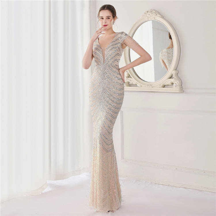 Neck Mermaid Evening Dress Long Luxury Beads Women Party DressesElegant V Neck Mermaid Evening Dress Long Luxury Beads Women Party Dre
