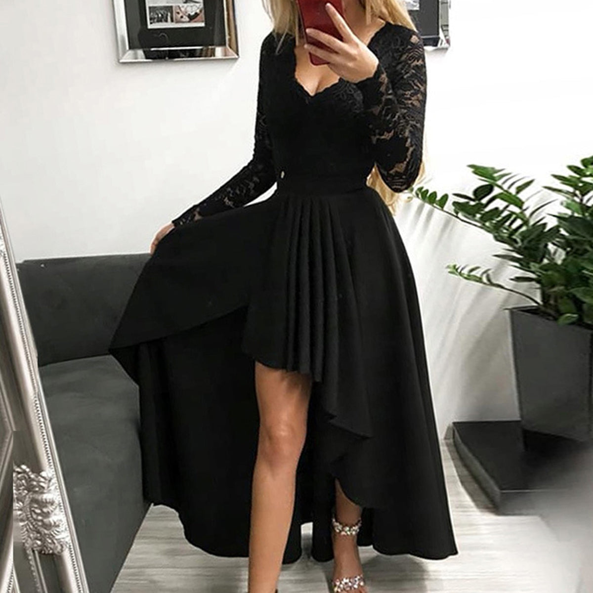 Floral Lace Dresses Ladies Elegant Party Dresses Swing Prom Evening Gowns - Acapparelstore