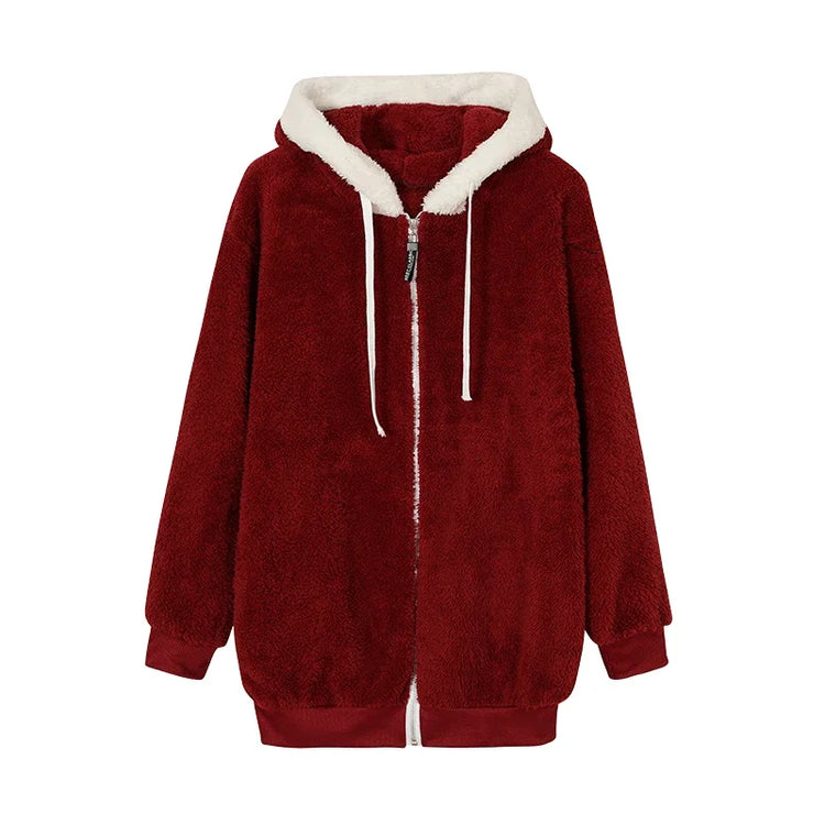Jacket Loose Plush Zipper Hooded JacketNew Style Autumn Winter Women&