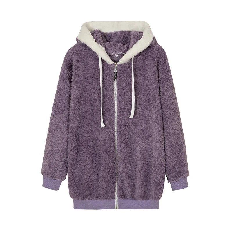 Jacket Loose Plush Zipper Hooded JacketNew Style Autumn Winter Women&