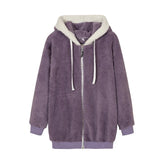 Jacket Loose Plush Zipper Hooded JacketNew Style Autumn Winter Women&