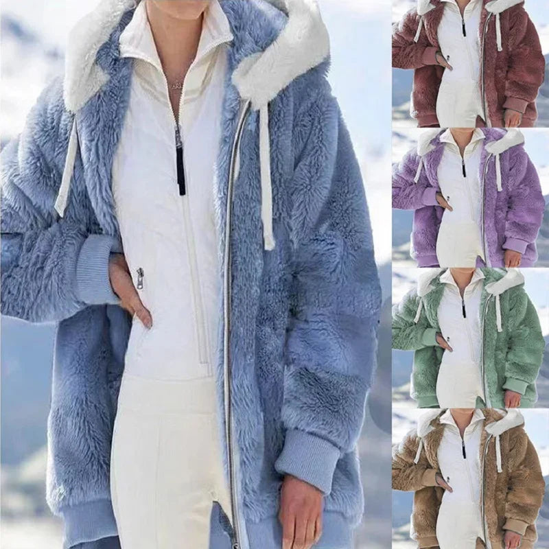 Jacket Loose Plush Zipper Hooded JacketNew Style Autumn Winter Women&