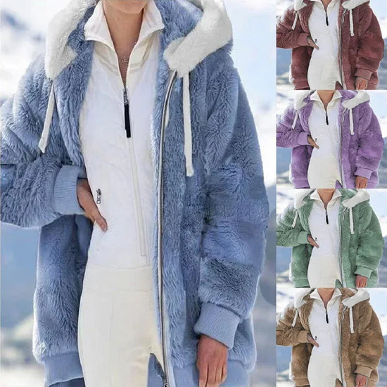 Jacket Loose Plush Zipper Hooded JacketNew Style Autumn Winter Women&