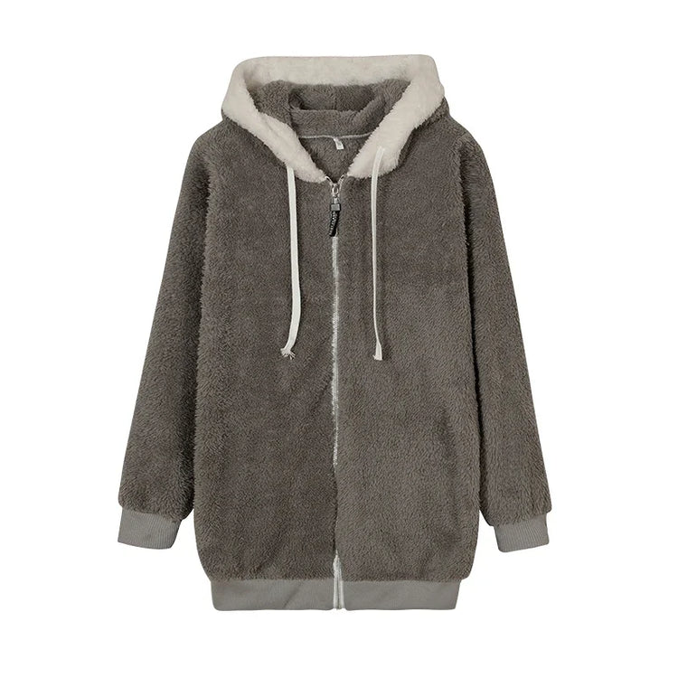 Jacket Loose Plush Zipper Hooded JacketNew Style Autumn Winter Women&