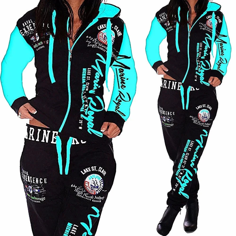 Ladies Fashion Print Casual Sports One Piece Suit