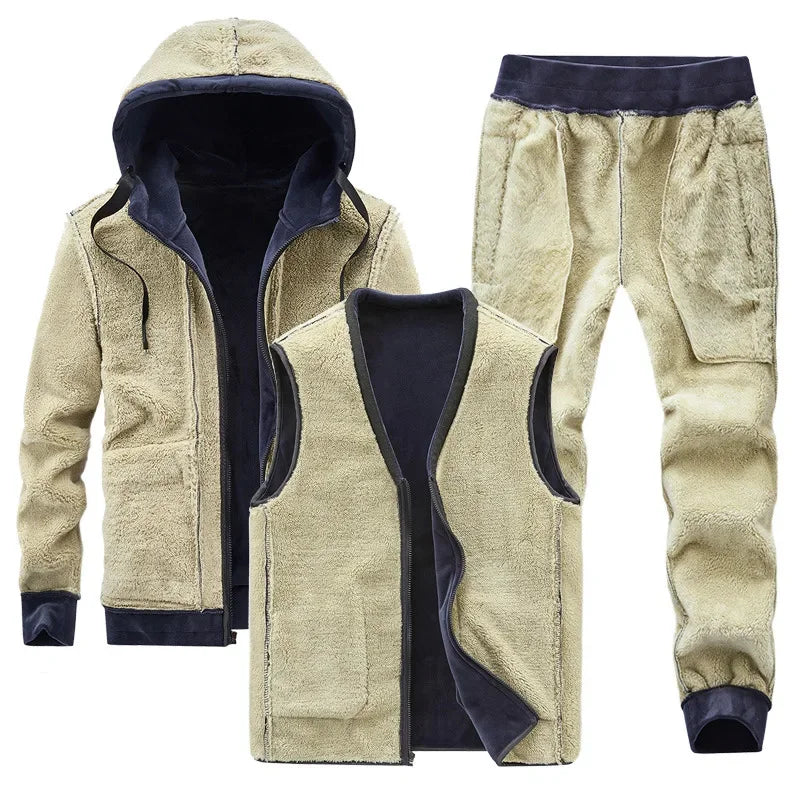 Velvet Thick Tracksuits Lamb CashmereMen's Winter Plus Velvet Thick Tracksuits Lamb Cashmere Three-piece Se