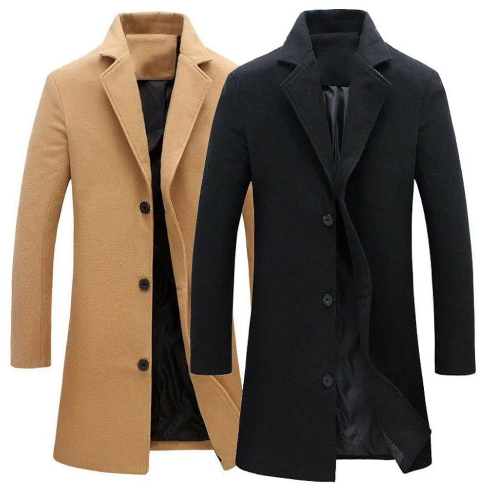 Woolen Coats Solid Color Single BreastedAutumn Winter Fashion Men's Woolen Coats Solid Color Single Breasted