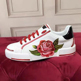 Flats Casual Shoes White Sports Shoes Rose Flowers AppliquesWomen&