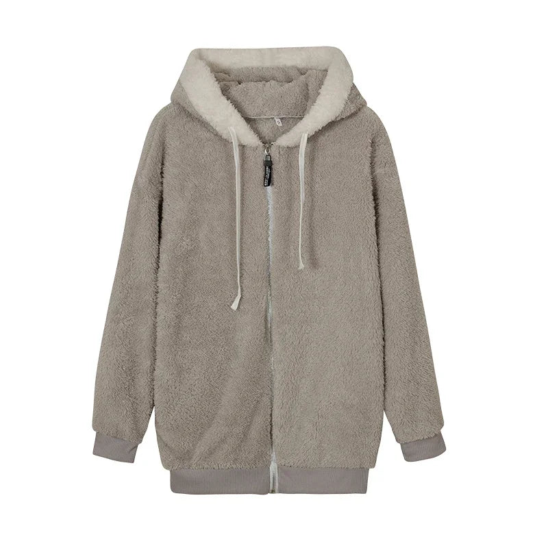 Jacket Loose Plush Zipper Hooded JacketNew Style Autumn Winter Women&
