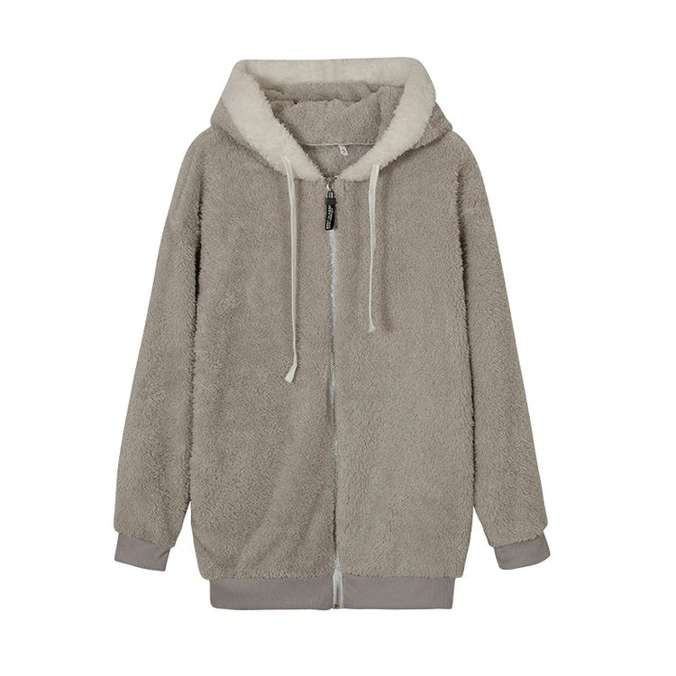 Jacket Loose Plush Zipper Hooded JacketNew Style Autumn Winter Women&