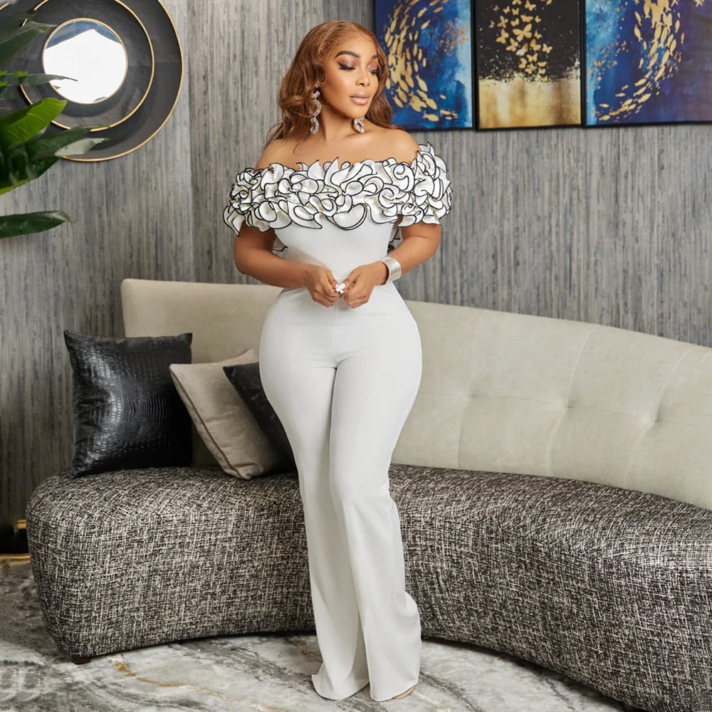 Shoulder Jumpsuit Cascading Ruffles Wide Leg JumpsuitVintage Women Off Shoulder Jumpsuit Cascading Ruffles Wide Leg Jumpsui