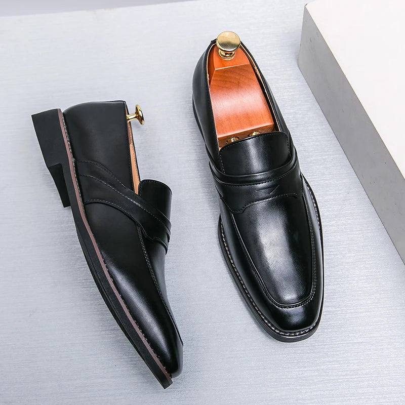 Loafers Business Square Toe Slip-Men's Loafers Business Square Toe Slip-On Dress Shoes Handmade Shoes
