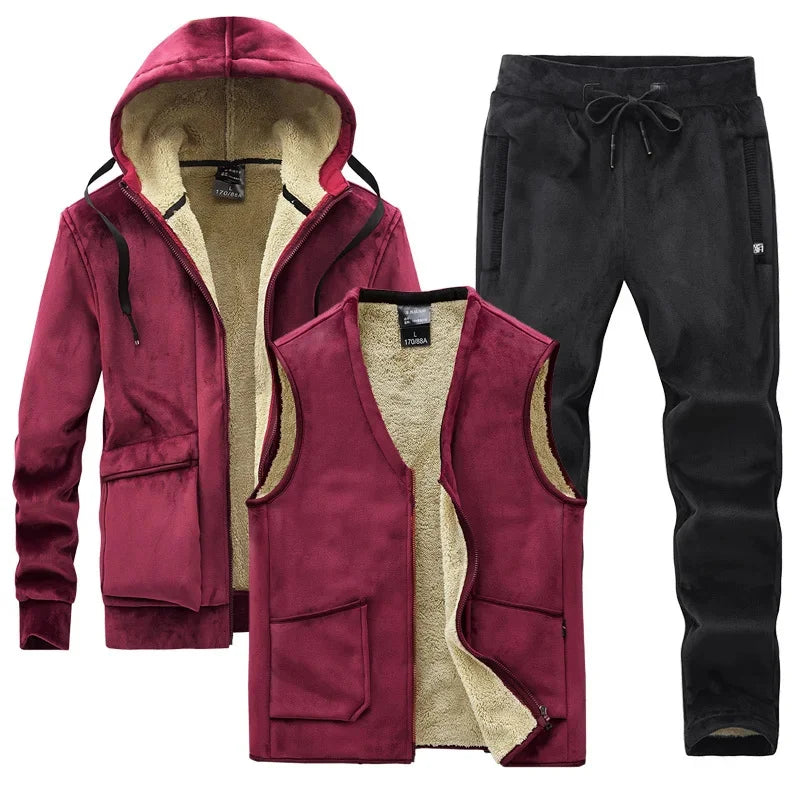 Velvet Thick Tracksuits Lamb CashmereMen's Winter Plus Velvet Thick Tracksuits Lamb Cashmere Three-piece Se