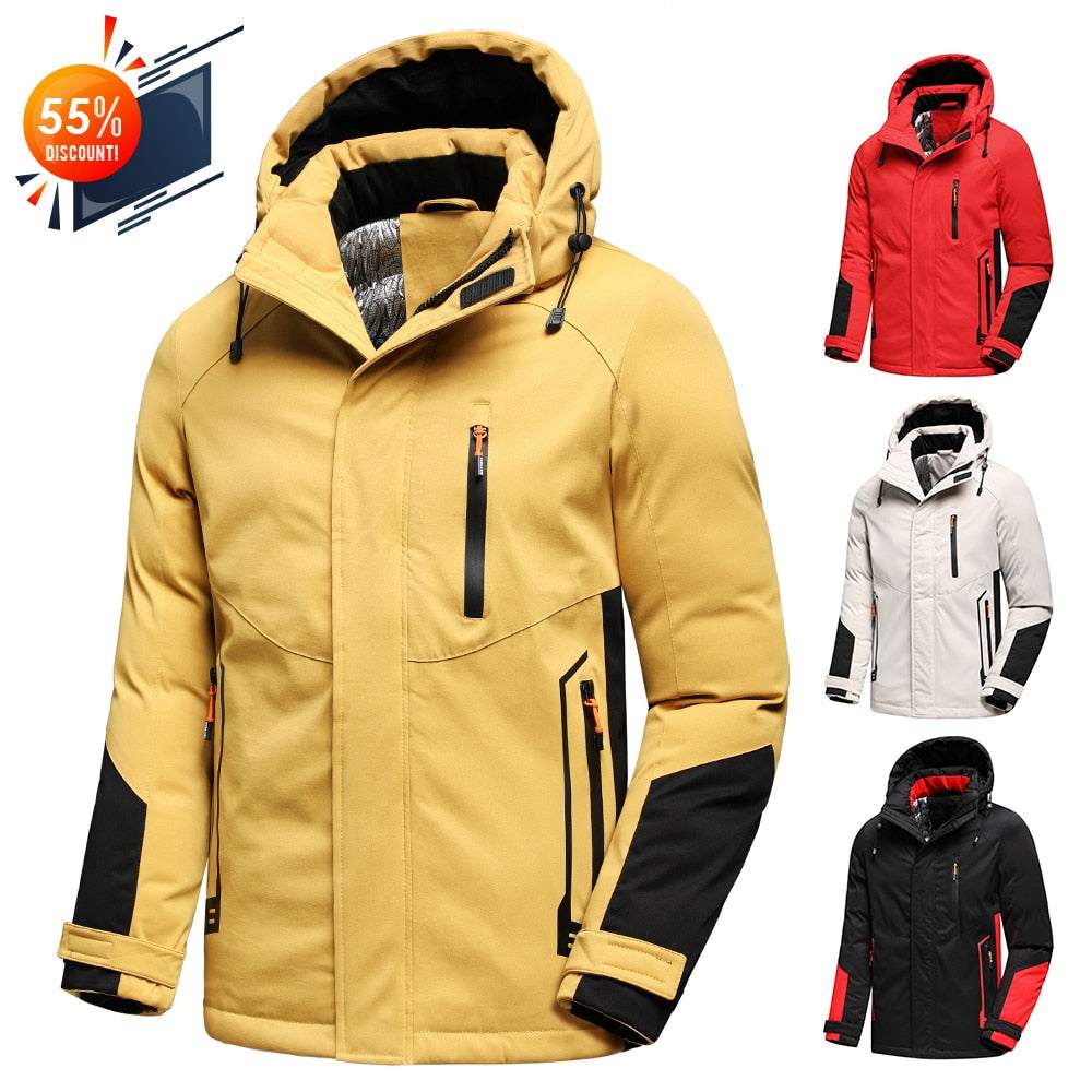 Men's Thick Warm Parkas Jacket Outdoor Windproof Pocket - Acapparelstore