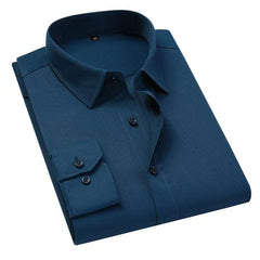 Men Solid Color Business Shirt Fashion Slim White Long Sleeve Shirt - Acapparelstore