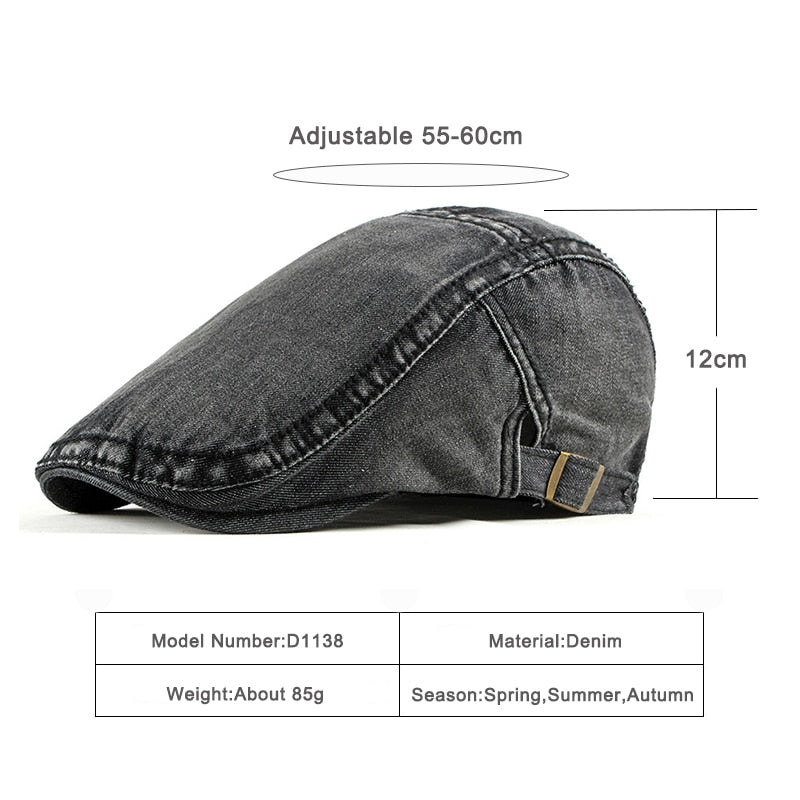 Simple Washed Denim Berets Unisex Hat Spring Summer Peaked Flat Cap  - Acapparelstore