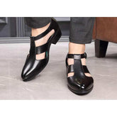 PU Leather Hollow High Heels Shoes Buckle Strap ClosedMen&