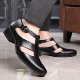 PU Leather Hollow High Heels Shoes Buckle Strap ClosedMen&