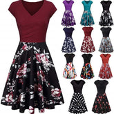 -Neck Big Swing Stitching Retro SundressFloral Print Mini Dress Sexy V-Neck Big Swing Stitching Retro Sundress