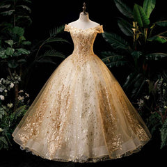 Women's Gold Quinceanera Wedding Dress Off Shoulder Party Dress - Acapparelstore