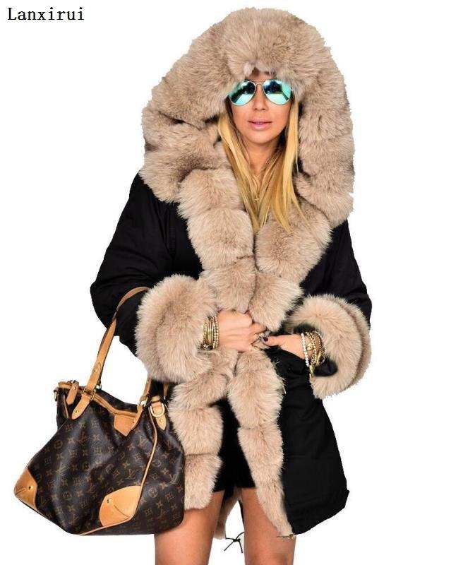 Parka Coats Thick Large Fur Collar Hooded Warm Coatwomen&