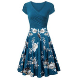 -Neck Big Swing Stitching Retro SundressFloral Print Mini Dress Sexy V-Neck Big Swing Stitching Retro Sundress