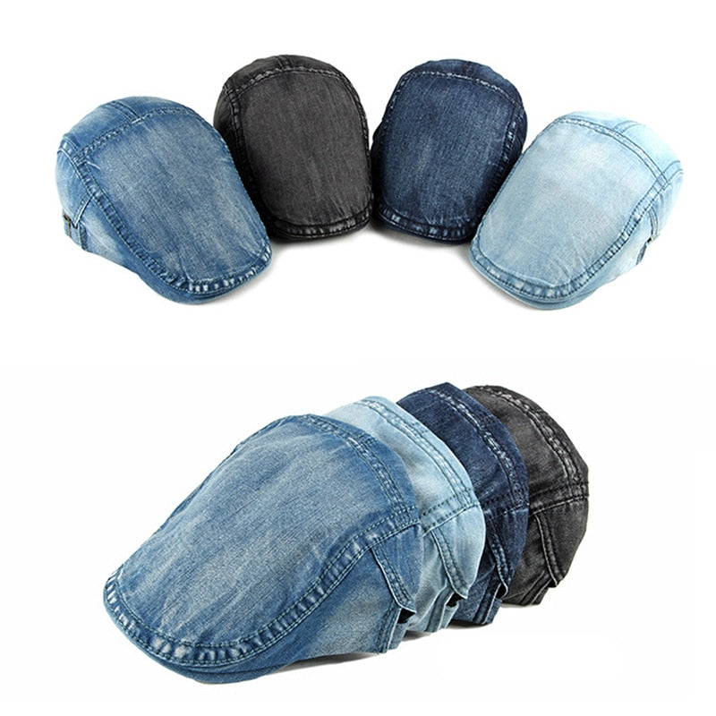 Simple Washed Denim Berets Unisex Hat Spring Summer Peaked Flat Cap  - Acapparelstore