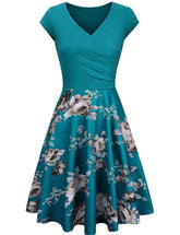 -Neck Big Swing Stitching Retro SundressFloral Print Mini Dress Sexy V-Neck Big Swing Stitching Retro Sundress