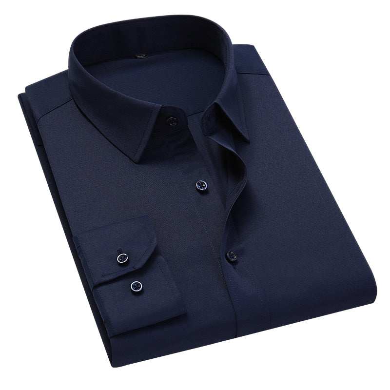 Men Solid Color Business Shirt Fashion Slim White Long Sleeve Shirt - Acapparelstore