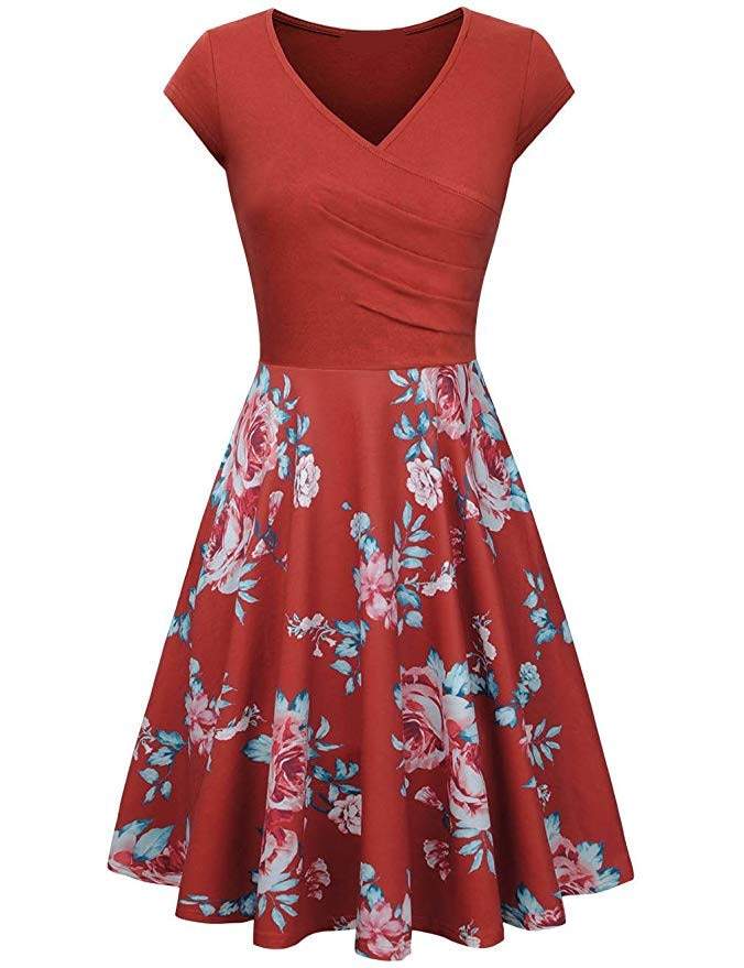 -Neck Big Swing Stitching Retro SundressFloral Print Mini Dress Sexy V-Neck Big Swing Stitching Retro Sundress