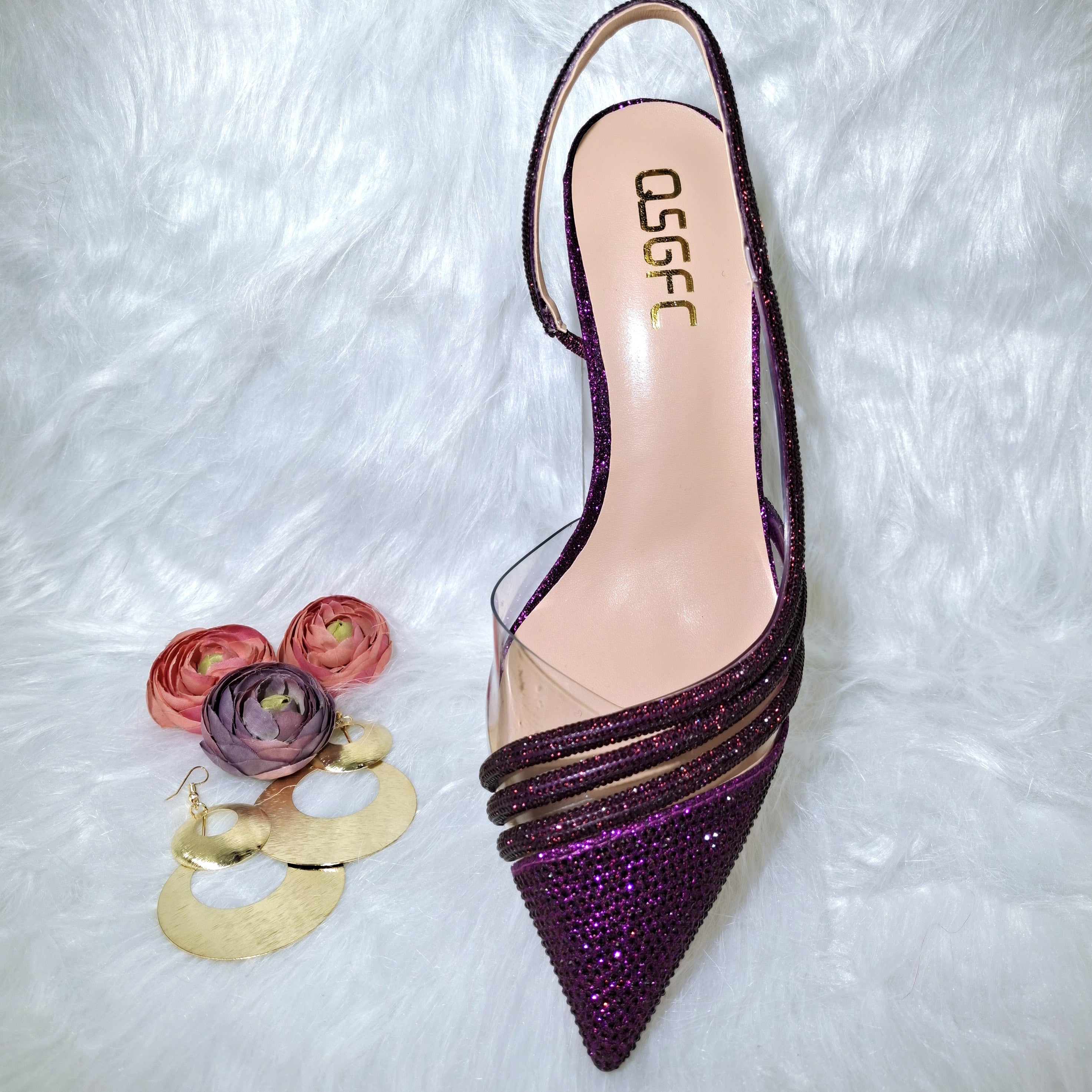 Streamline Shoes Pointed Shiny Diamond Shoes BagComfortable Women's Streamline Shoes Pointed Shiny Diamond Shoes Bag
