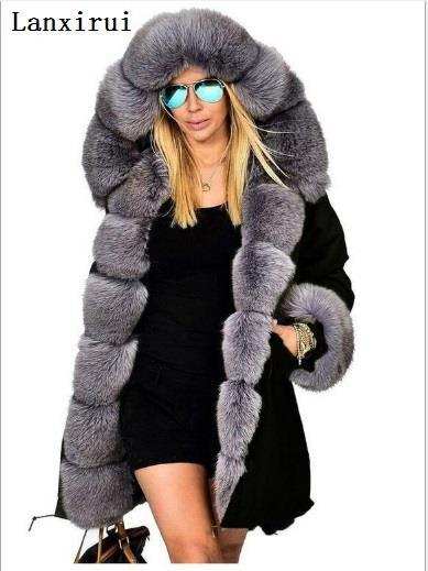 Parka Coats Thick Large Fur Collar Hooded Warm Coatwomen's Parka Coats Thick Large Fur Collar Hooded Warm Coat
