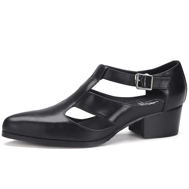PU Leather Hollow High Heels Shoes Buckle Strap ClosedMen&