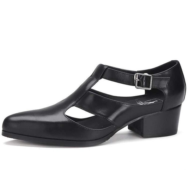 PU Leather Hollow High Heels Shoes Buckle Strap ClosedMen&