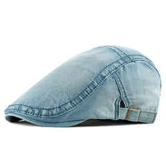 Simple Washed Denim Berets Unisex Hat Spring Summer Peaked Flat Cap  - Acapparelstore