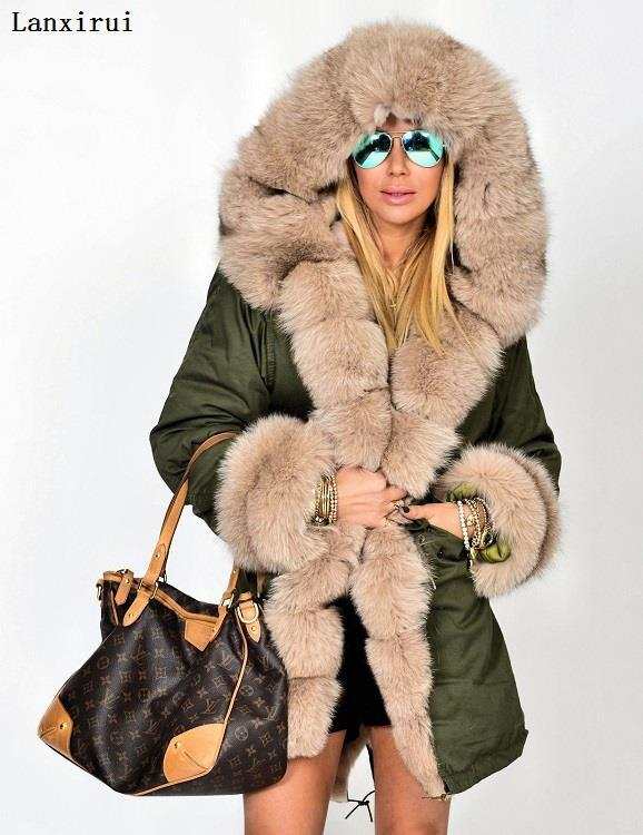 Parka Coats Thick Large Fur Collar Hooded Warm Coatwomen&