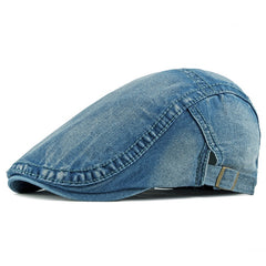 Simple Washed Denim Berets Unisex Hat Spring Summer Peaked Flat Cap  - Acapparelstore