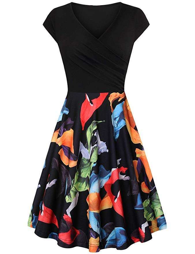 -Neck Big Swing Stitching Retro SundressFloral Print Mini Dress Sexy V-Neck Big Swing Stitching Retro Sundress