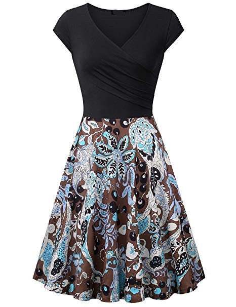 -Neck Big Swing Stitching Retro SundressFloral Print Mini Dress Sexy V-Neck Big Swing Stitching Retro Sundress