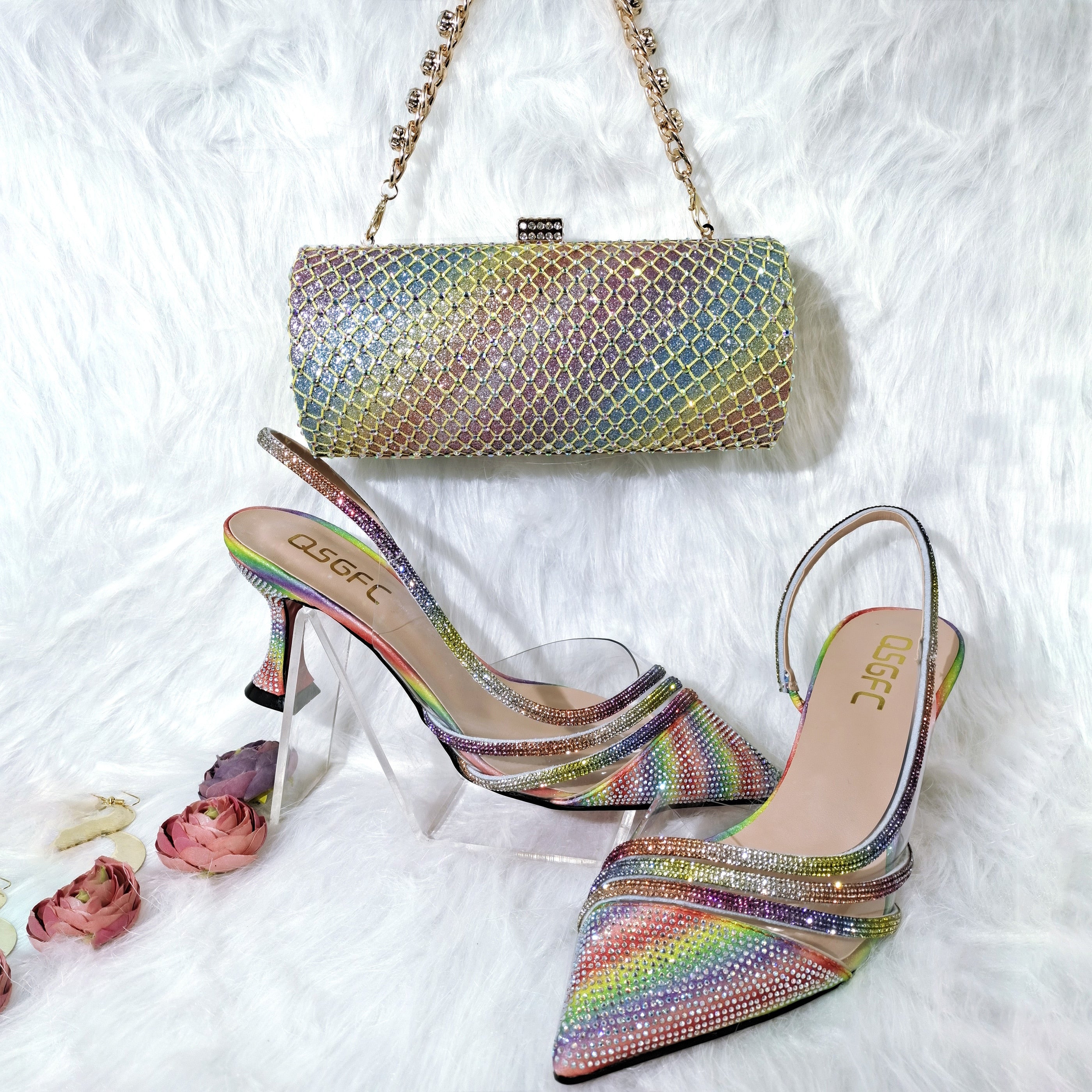 Streamline Shoes Pointed Shiny Diamond Shoes BagComfortable Women's Streamline Shoes Pointed Shiny Diamond Shoes Bag