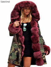 Parka Coats Thick Large Fur Collar Hooded Warm Coatwomen&